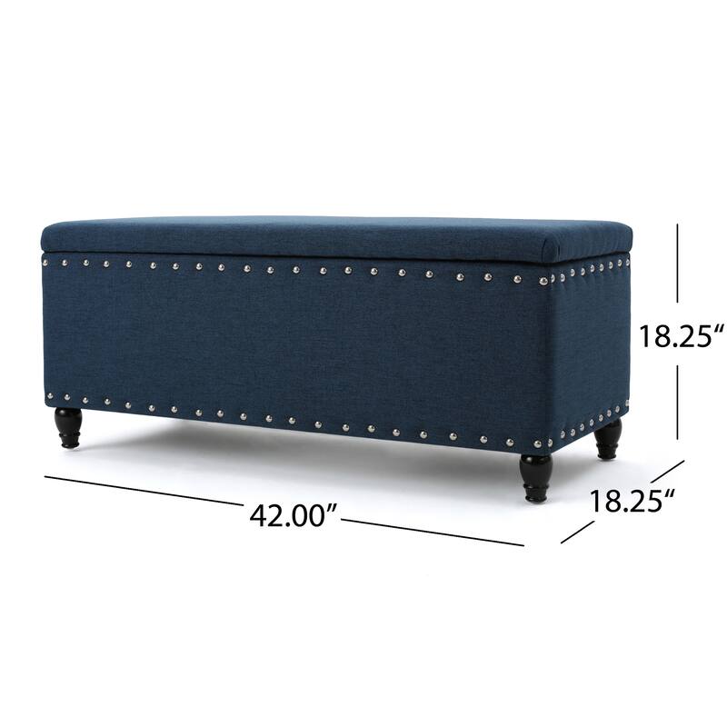 Navy Blue Polyester Storage Ottoman