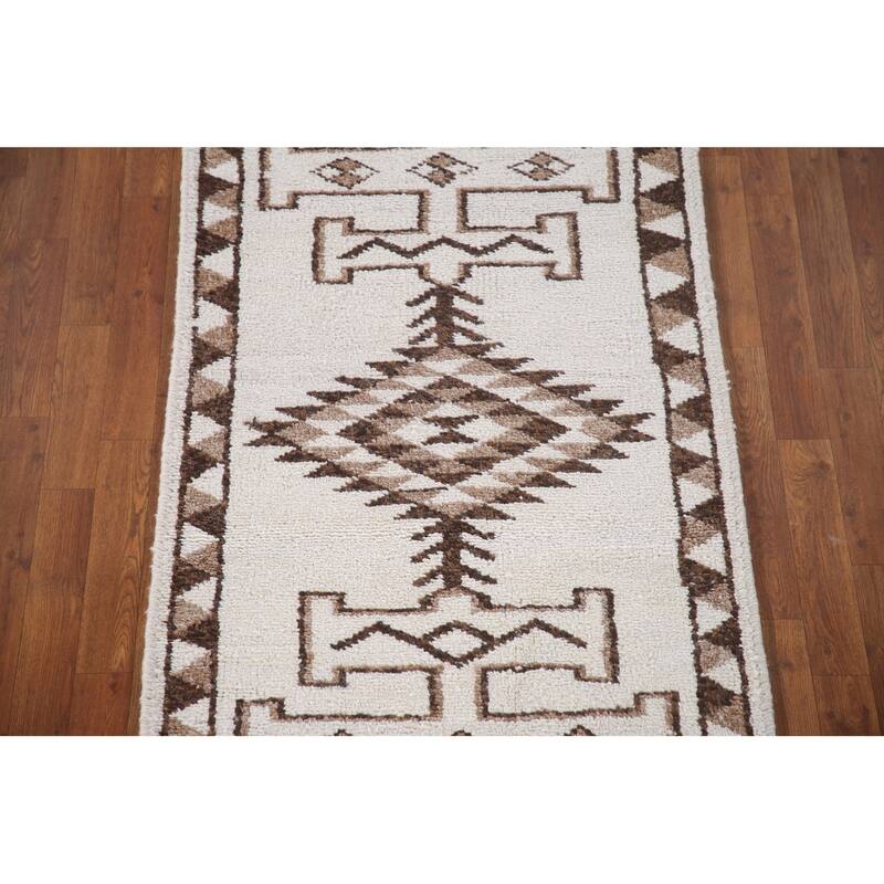 Beige Anatolian Turkish Runner Rug Handmade Tribal Wool Carpet - 2'11"x 12'7"