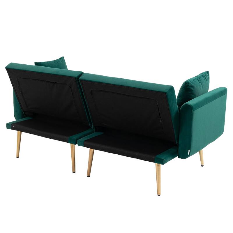 65.35" Velvet Futon Sofa Bed with Adjustable Backrest