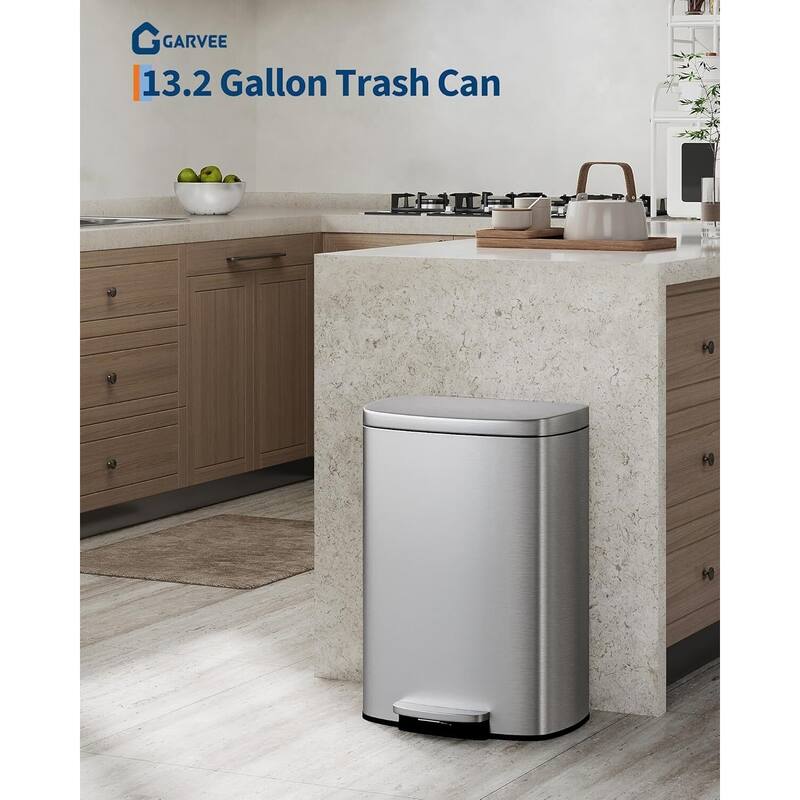 13.2 Gallon and 2.6 Gallon Stainless Steel Trash Can Combo Set with Removable Inner Drum for Kitchen, Bathroom, Office