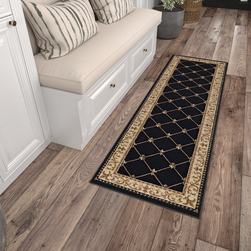 Soho Traditional Scroll Indoor Area Rug - 2'3'' x 10' Runner - Black