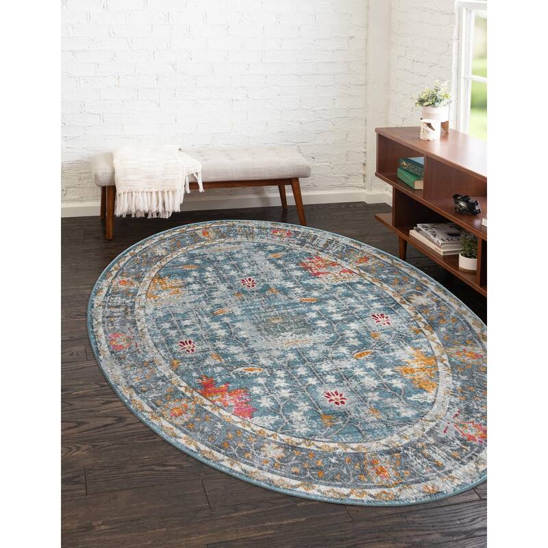 Transitional Laka Collection Area Rug - Blue - 8'2"x10' Oval