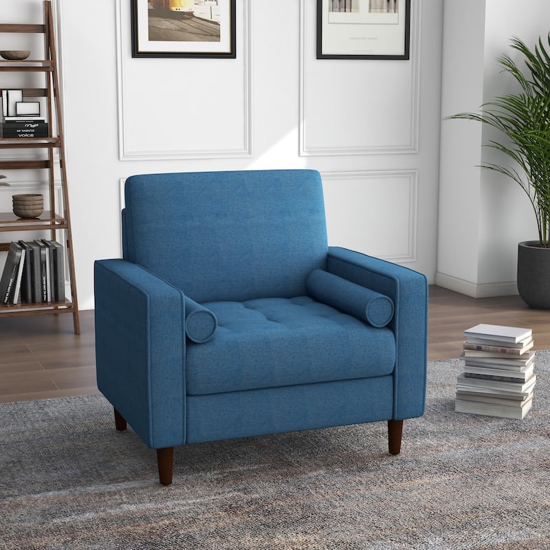35.48" Cotton Linen Square Arm Tufted Club Chair