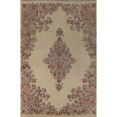 Floral Kerman Persian Vintage Area Rug Hand-Knotted Wool Carpet - 7'10" x 11'5"