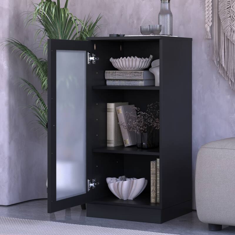 Palace Imports 100% Solid Wood 3-Shelf Bookcase with Frosted Glass Door and Adjustable Shelves