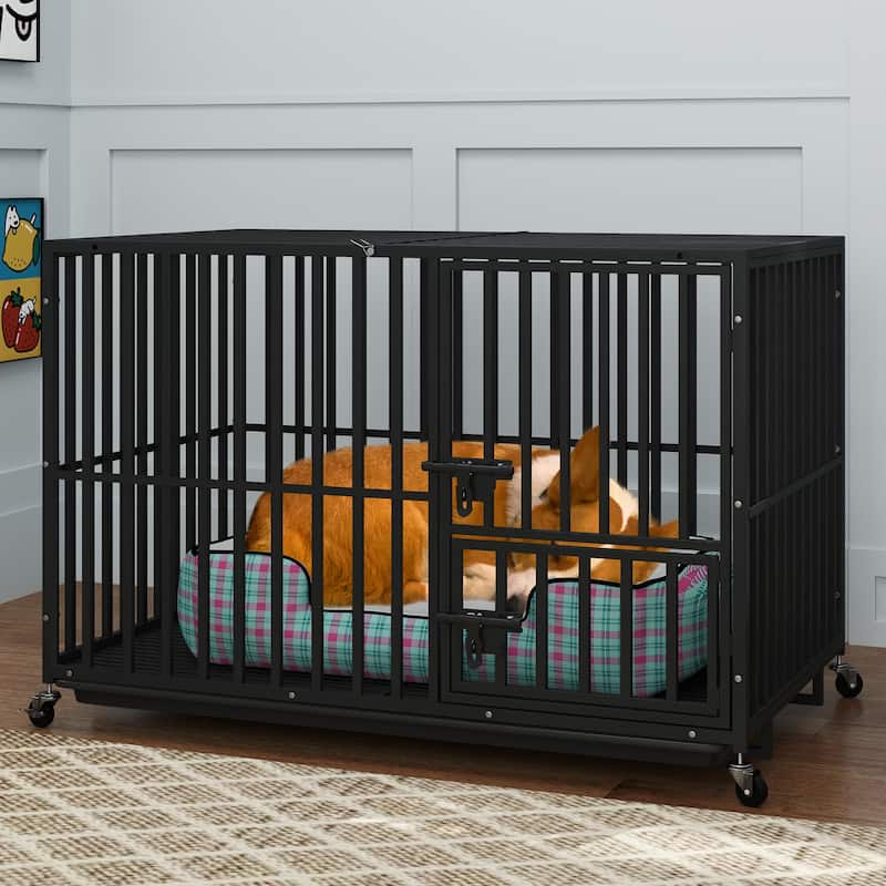 Moasis 47/43/37 inch Heavy Duty Dog Crate Escape Proof Dog Cage Kennel with Lockable Wheel