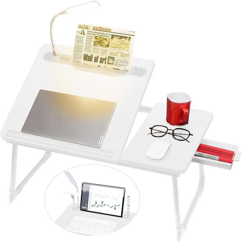 Adjustable Laptop Desk with Light - White