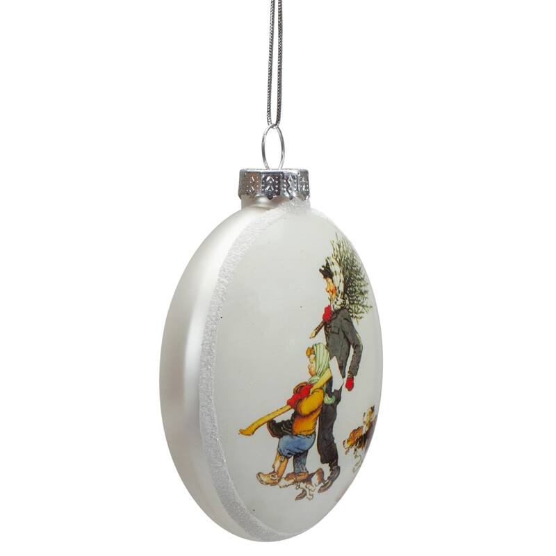 3" Norman Rockwell 'Bringing Home The Tree' Glass Christmas Ornament