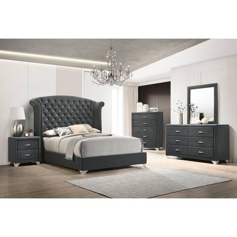 Chantel Grey 3-piece Wingback Queen Bedroom Set with Dresser