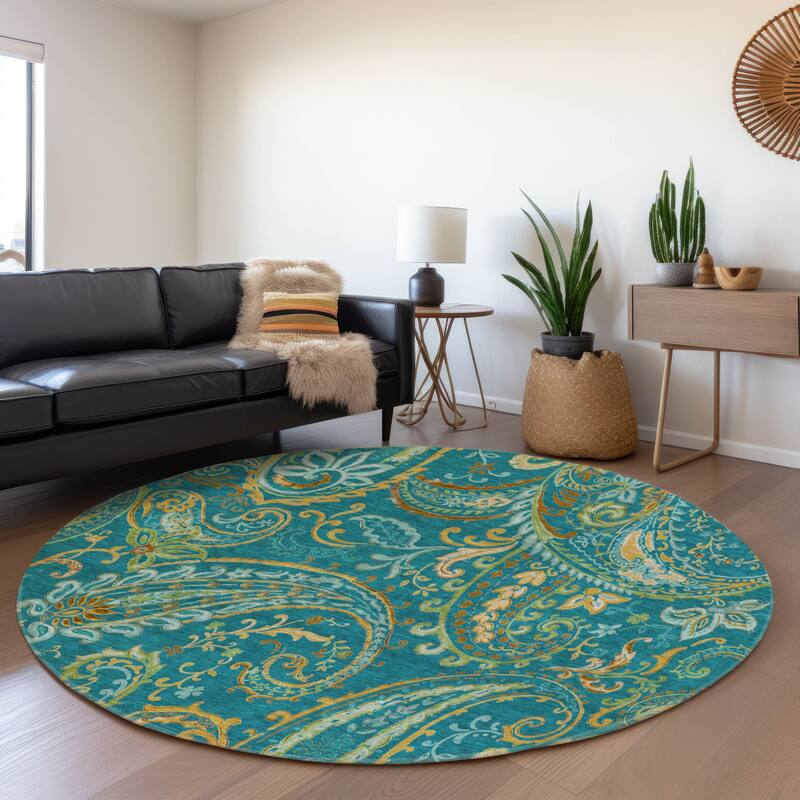 Premium Washable Super Soft Traditional Paisley Mayfield Rug - Teal - 8' x 8' - Round