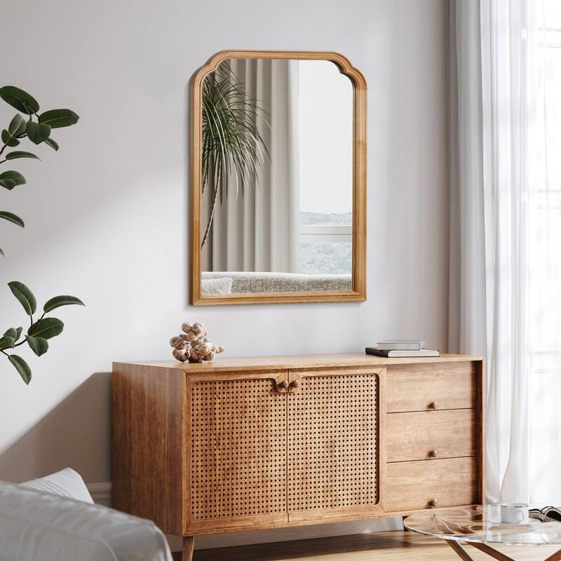 Top Corner Scalloped Rectangle Decorative Farmhouse Wall Mirror