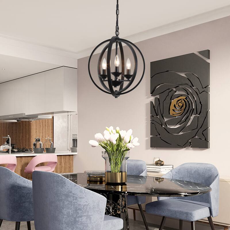 3 - Light Industrial Metal Orb Hanging Chandelier with Adjustable Chain
