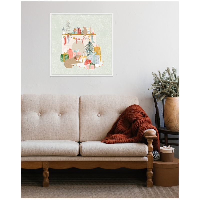 Kate and Laurel Sylvie Framed Canvas Festive Holiday Pet Fireplace by Jill Labieniec