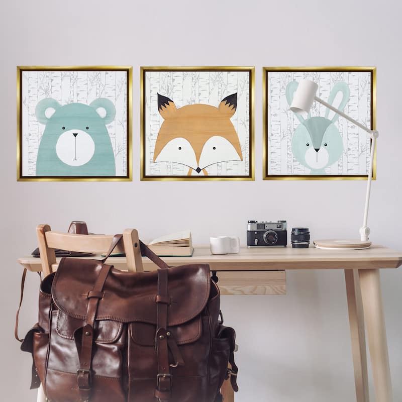 Stupell Whimsical Woodland Nursery Animals Framed Floater Canvas Wall Art Design By Kim Allen (Set of 3)