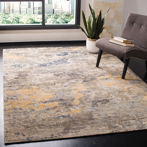 slide 1 of 1, SAFAVIEH Couture Hand-knotted Tiffany Jatta Modern Abstract Viscose Rug 6' x 9' - Grey/Gold - Rectangle