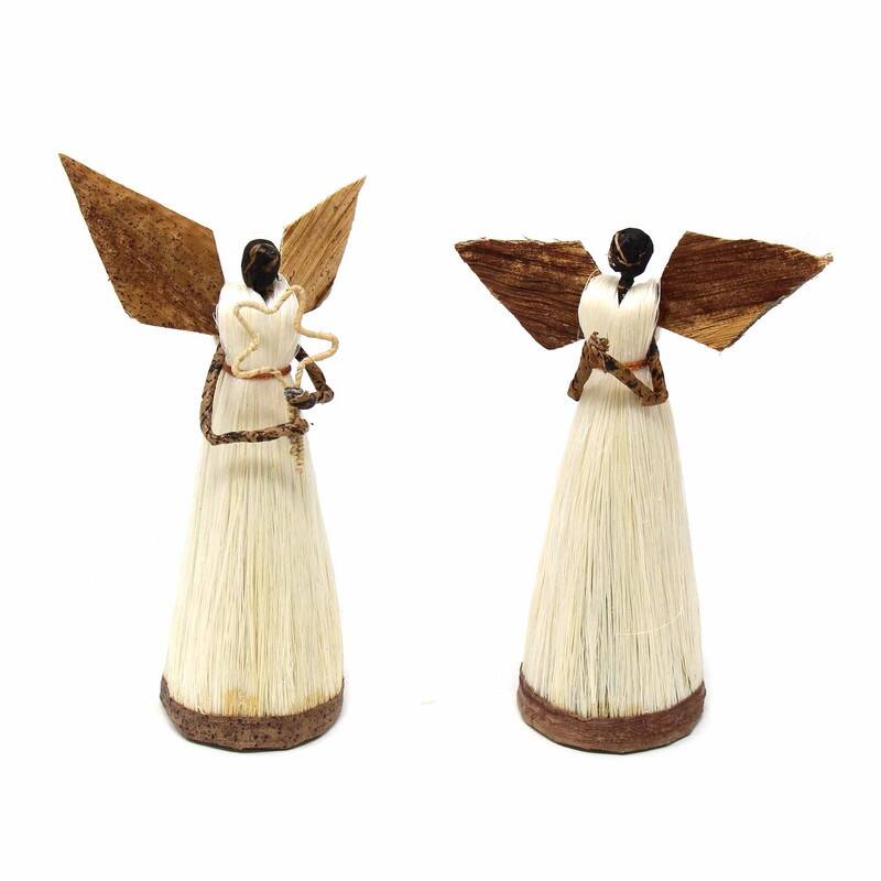 Handmade Standing Sisal Angel Ornaments, Set of 2 - Devotional Set