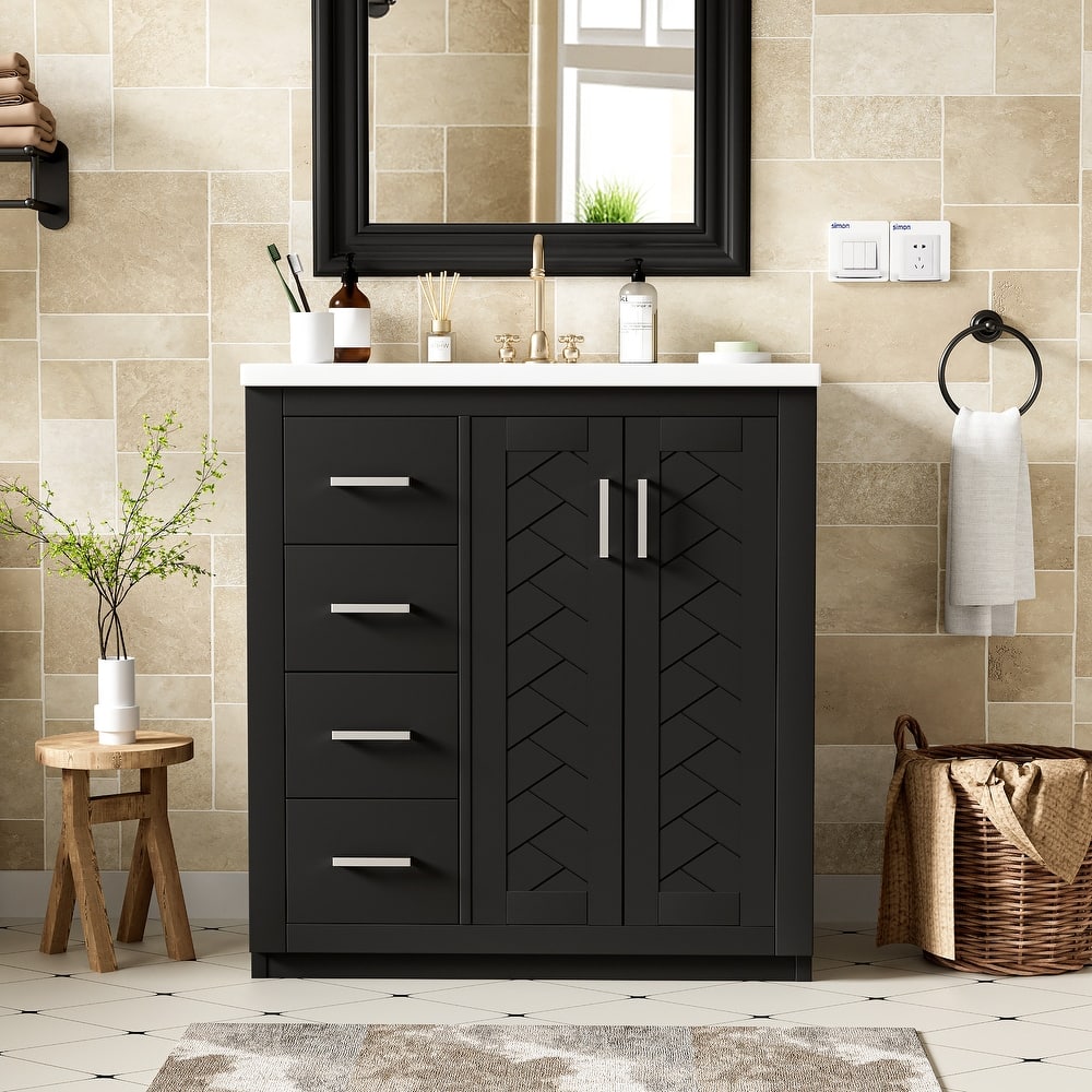 Bathroom Vanity with Sink, Vanity Set with Undermount Sink, Bathroom Storage Cabinet with 3 Drawers and Soft-Closing Doors