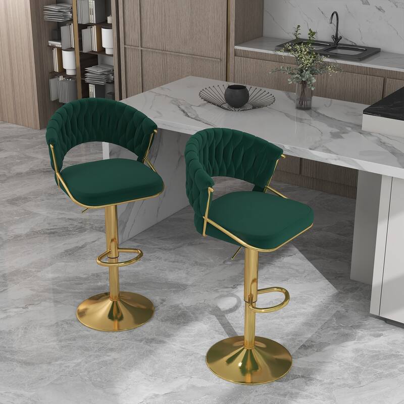 Set of 2 Modern Velvet Adjustable Bar Stools with Backs