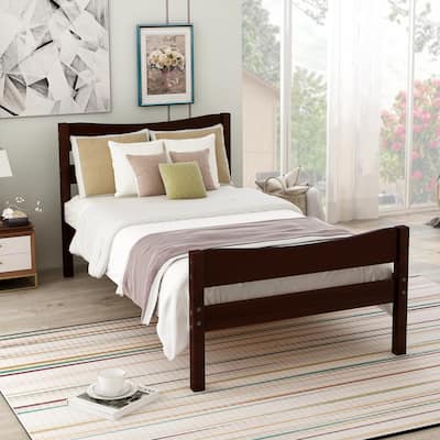 35.4" Height Wood Platform Bed with Headboard,Footboard and Wood Slat Support
