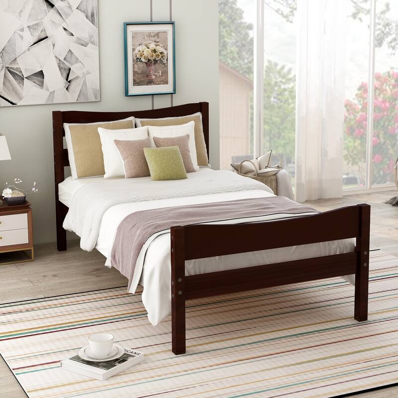 Classic Style Design Twin Size Espresso Wood Platform Bed with