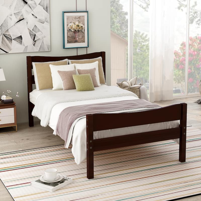 Stylish Twin Wood Platform Bed with Headboard and Under-Bed Storage