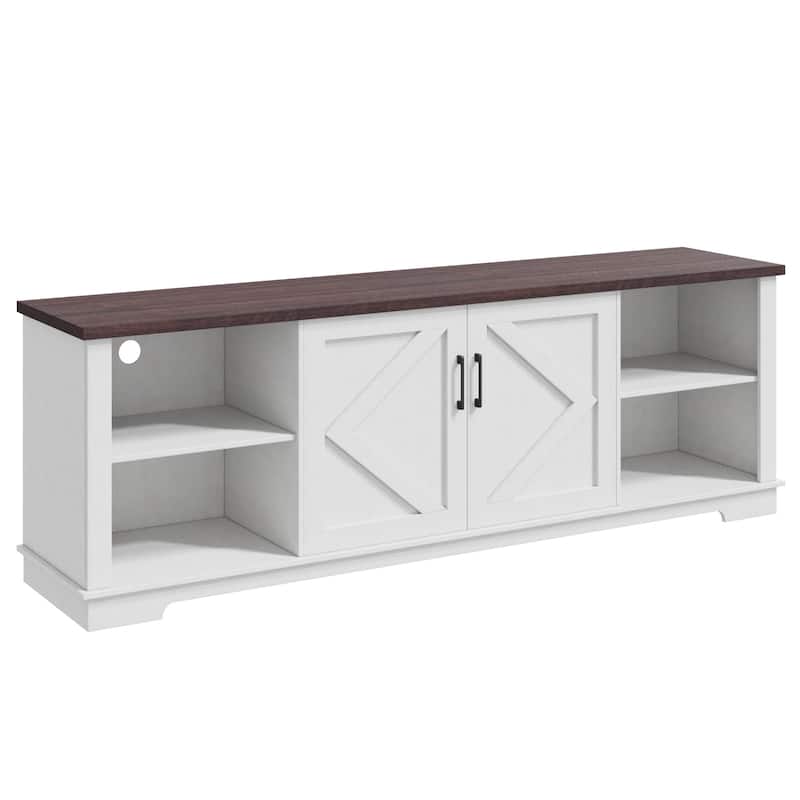 EROMMY Solid Wood TV Stand, Modern Entertainment Center with Glass Doors & Adjustable Shelves.