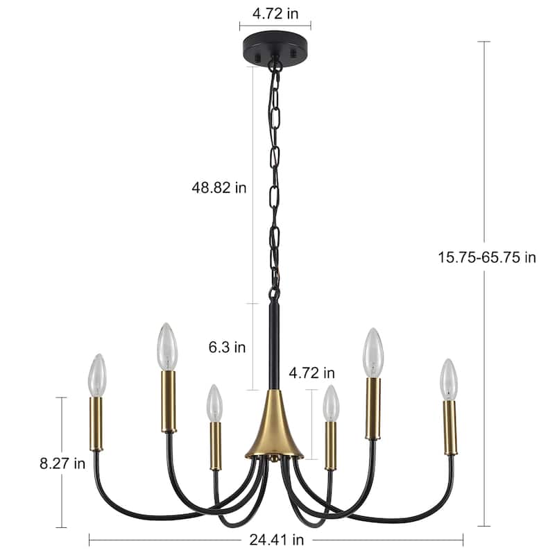 6-Light Modern Farmhouse Chandelier, Candle Style Chandelier, Semi Flush Mount Chandelier for Dining Room Living Room Kitchen