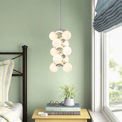 10-Light Tiered Frosted Glass Globe Pendant Light - Chrome