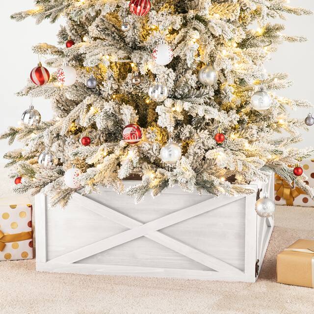 Glitzhome 26"L/ 22"L Handcrafted Wooden Christmas Tree Collar