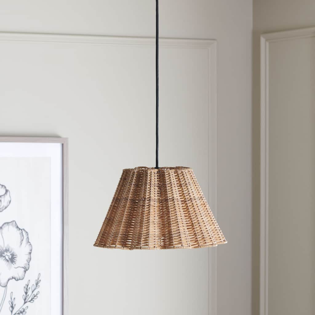 SAFAVIEH Melora 12-Inch Cane Shade Pendant Light, Hardwired Woven Ceiling Fixture (E27 Base) - 12"W x 12"D x 7"H