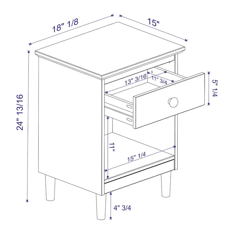 Classic 1-Drawer Solid Wood Nightstand with Cubby for Living Room, Bedroom and Office - Caramel