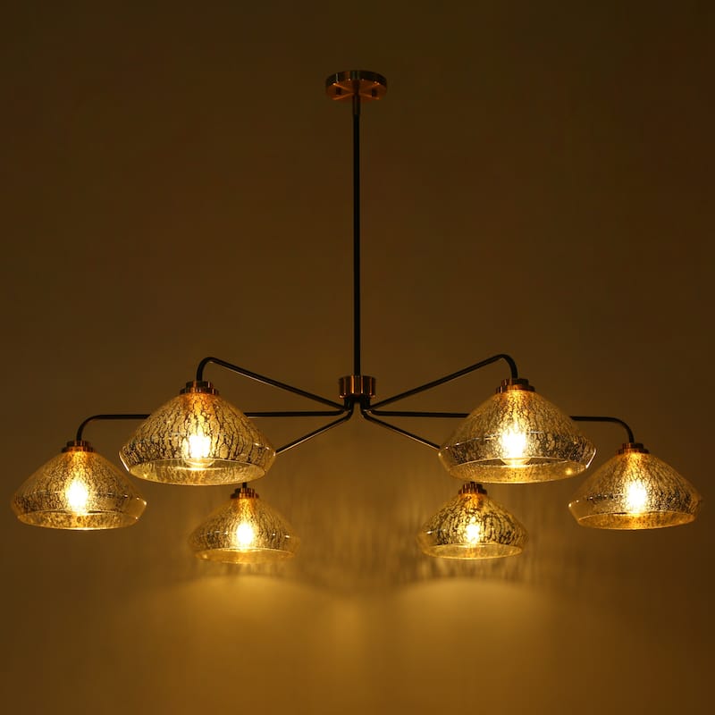 Modern Glam 6-Light Chandelier Bowl-Shape Mercury Glass Chandelier Light Fixture for Dining Room - 51.2" D × 10.2" H
