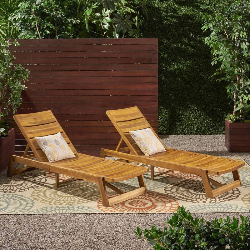 Acacia Wood Chaise Lounges Set Outdoor Decor