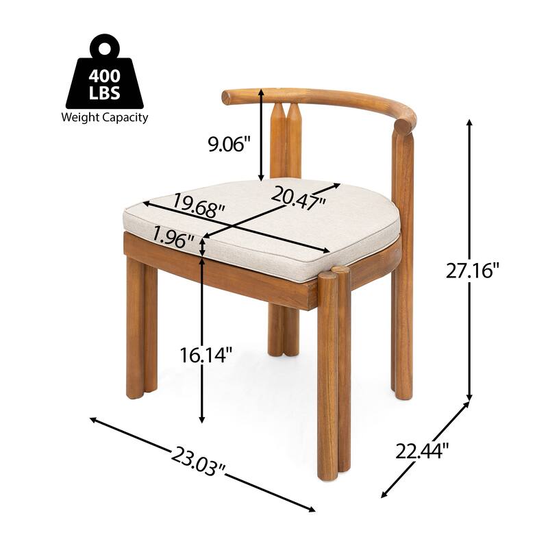 Roomfitters Outdoor Dining Set 7 Piece Solid Acacia Wood Table Armless Chairs Cushioned, Teak Beige