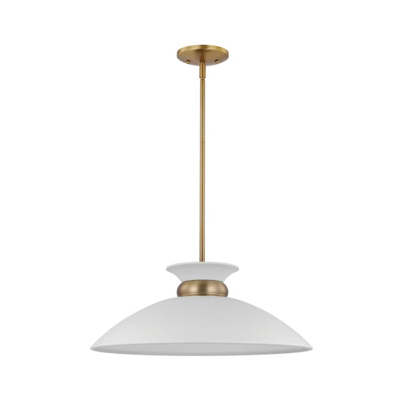 Perkins 1 Light Medium Pendant Matte White with Burnished Brass