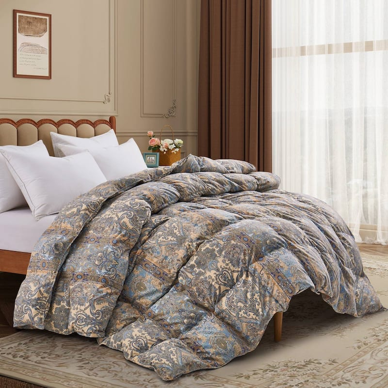 Lightweight Summer Flroal & Solid Printed Goose Feather Down Comforter Duvet Insert