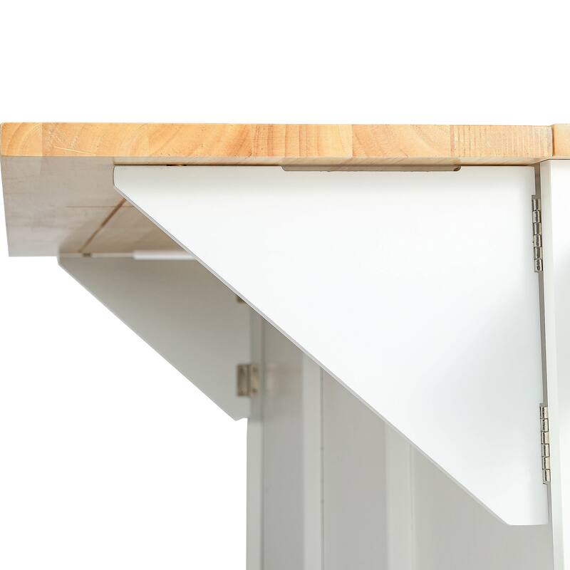 53 in. Rubber Wood Drop-Leaf Countertop Kitchen Island on 5 Wheels with Storage Cabinet and 3 Drawers - 53''