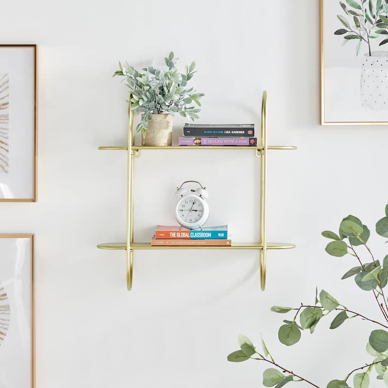 Danya B. Two-Tier Warm Gold Metal Hanging Bracket Wall Mounted Shelf