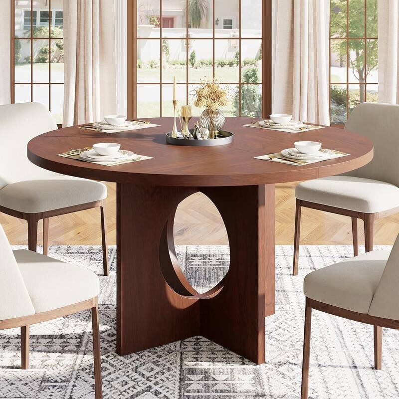 47" Kitchen Round Dining Table for 4-6 People with Sturdy Pedestal Base - Walnut
