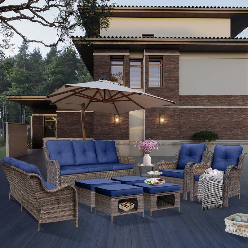9 Piece Wicker Outdoor Patio Furniture Seating Sofa Conversation Sets