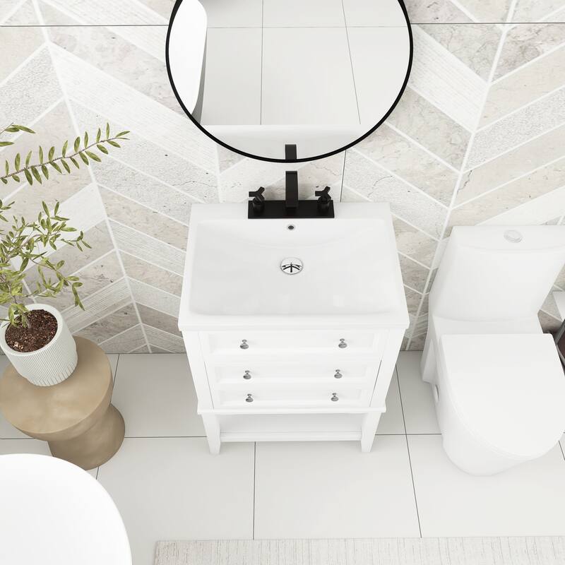 24 Inch MDF Freestanding Bathroom Vanity Set in White Integrated Ceramic Sink - 24" x 32" in.