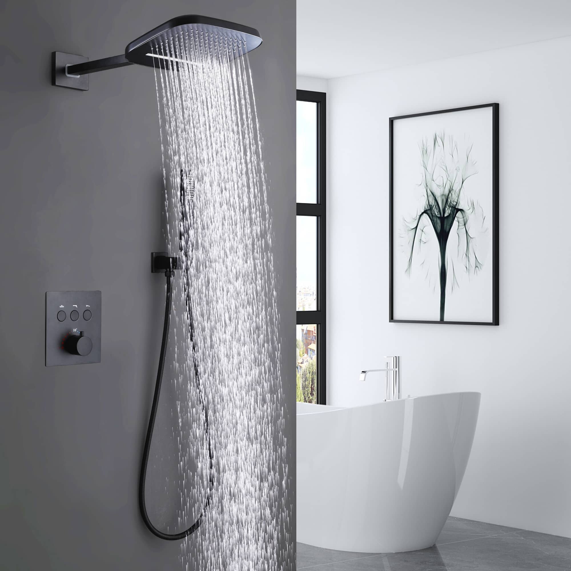 Thermostatic Shower System With Rough-in Valve Wall Mount Shower Faucet  With Body Jet And Hand Shower 12 Inch Shower Head Set - On Sale - Bed Bath  & Beyond - 36025669