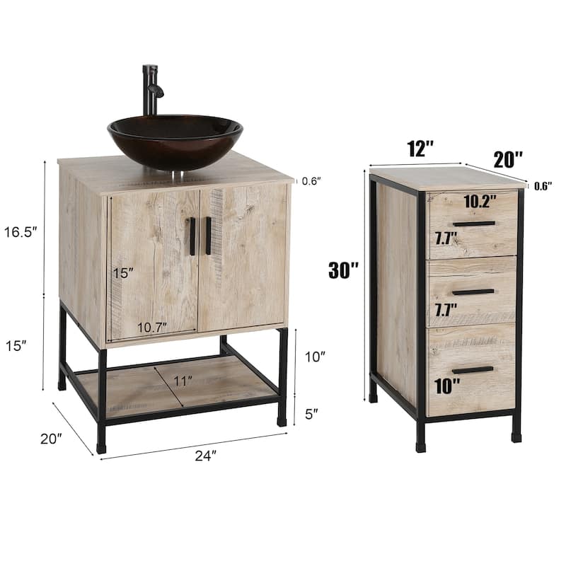 36" Bathroom Vanity Cabinet W/ Sink Faucet Drain Set Top Side Cabinet Combo
