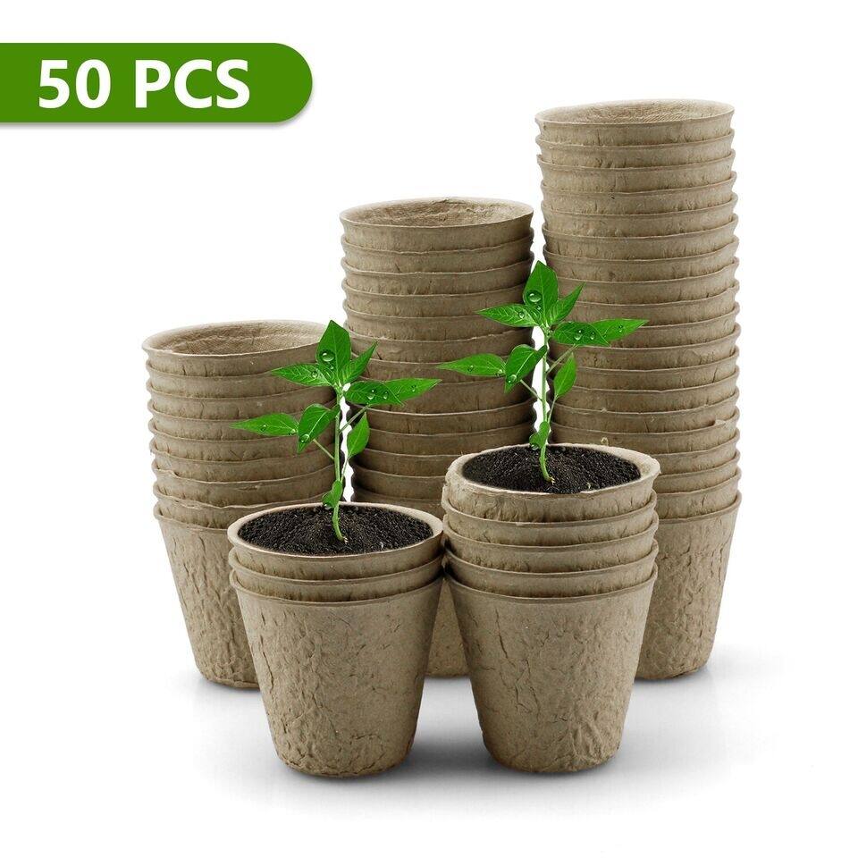 50 Pcs Peat Paper Pulp Plant Pots 6CM Seed Starter