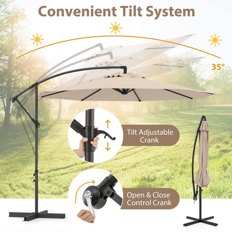 Costway 10 FT Patio Offset Umbrella w/8 Ribs Cross Base Tilt