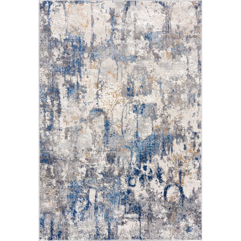 Abani Dune Contemporary Grey and Blue Distressed Indoor Area Rug