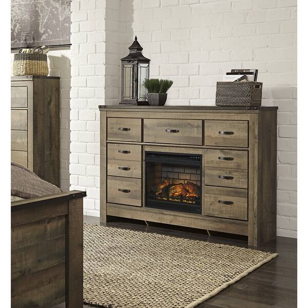 Signature Design by Ashley Trinell Brown Dresser with Electric Fireplace -  Bed Bath & Beyond - 38994376
