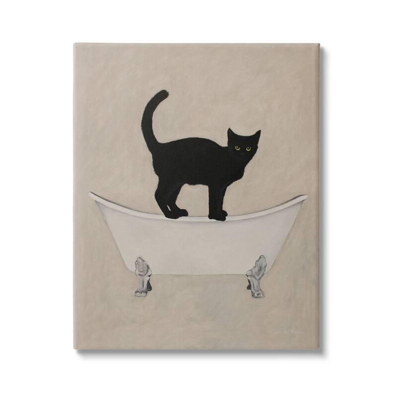 Stupell Black Cat Simple Claw Foot Bathtub Bathroom Painting Canvas Wall Art - 24 x 30
