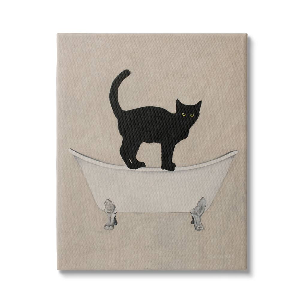 Stupell Black Cat Simple Claw Foot Bathtub Bathroom Painting Canvas Wall Art