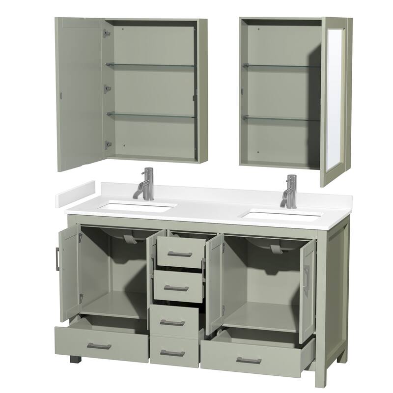 Wyndham Collection Sheffield 60" Double Bathroom Vanity, Carrara